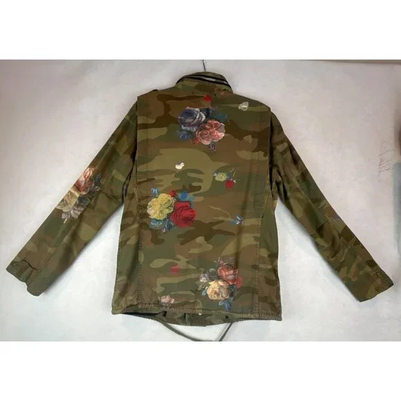 Floral Camouflage Military Style Jacket Jealous Tomato Utility Zipper Snap - Picture 5 of 14
